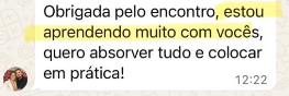 Print de conversa de WhatsApp com comentário sobre aprender muito com vocês.