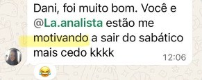 Print de conversa de WhatsApp com comentário sobre sair com várias ideias.