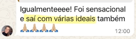 Print de conversa de WhatsApp com comentário sobre várias ideias de posts.